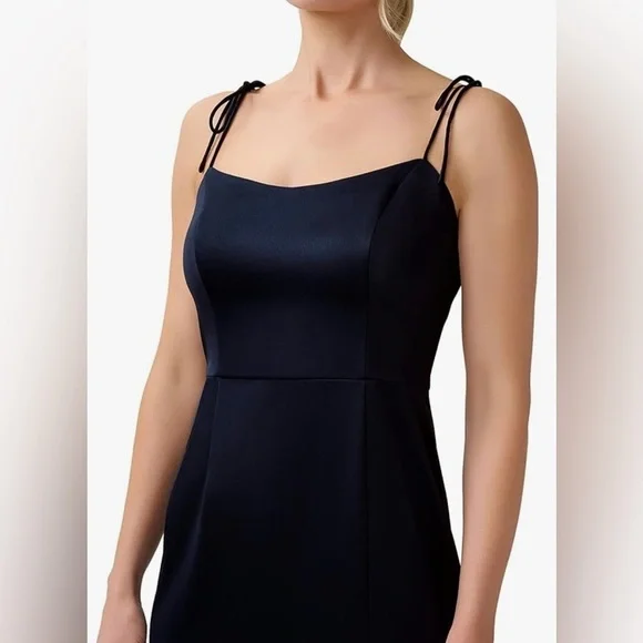 ADRIANNA PAPELL NWT SIZE 14 Dark navy SATIN CREPE LONG GOWN - Picture 3 of 10